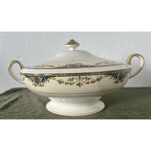 Vintage Aladdin Vegetable Serving Dish Lid Golden Handles Floral Decor 8" Beauty